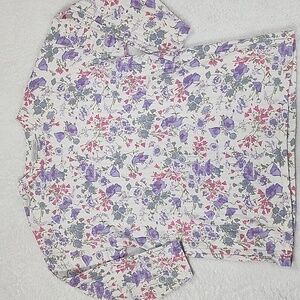 Vintage United States Sweater Oversized Floral 3/4 Sleeve Ribbed Top